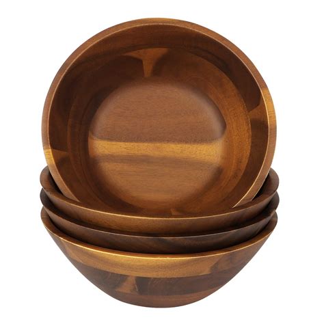 Buy Aidea 7-Inch Acacia Wooden Salad s - Set of 4 s for Cereal Fruit ...