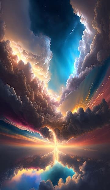 Premium AI Image | A painting of a sunset with a rainbow in the sky