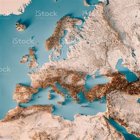 3D Render of a Topographic Map of Europe, including the region to the ...