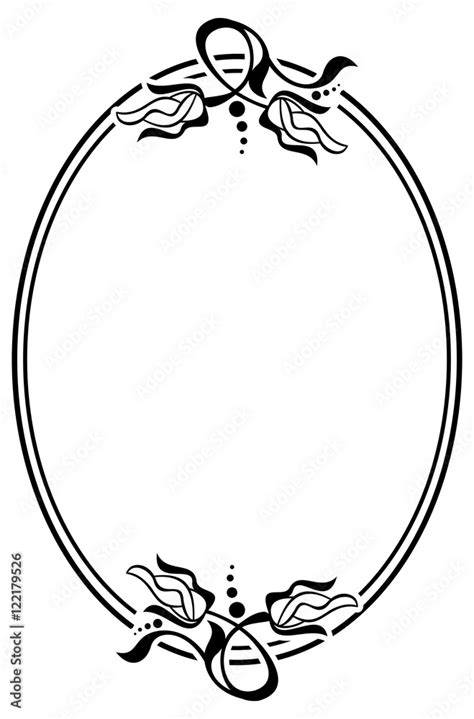 Silhouette oval frame with abstract flower ornament. Design element for banners, labels ...