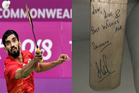 MS Dhoni gifts signed bat to Kidambi Srikanth, courtesy MSK Prasad - myKhel