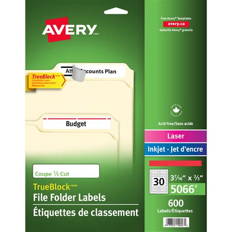 Avery 5066 Filing Labels With TrueBlock Technology, White with Red Top ...