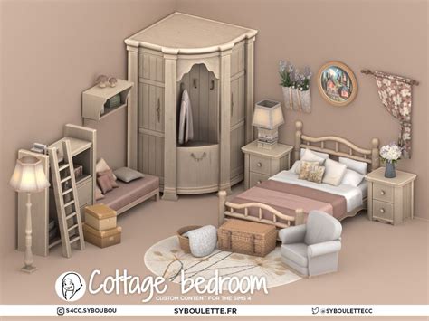 a computer generated image of a bedroom with furniture and decor in pastel tones,