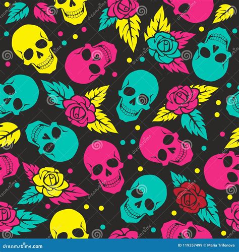 Day of the Dead, Colorful Stylish Skull with Ornament and Floral Stock Vector - Illustration of ...