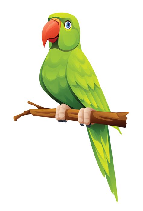 Cute green parrot sitting on branch cartoon illustration isolated on white background 22684543 ...