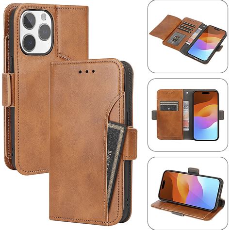 SaharaCase Genuine Leather Folio Wallet Case for Apple iPhone 15 Pro Max Brown CP00481 - Best Buy