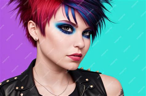 Premium Photo | Young punk woman Portrait of vulgar female with bright ...