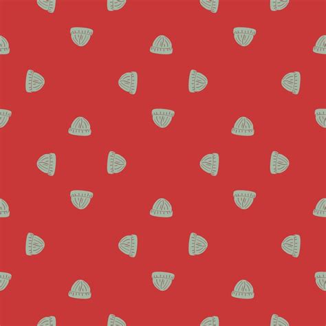 Grey colored beanie hat print seamless pattern in hand drawn style. Pale red background. 5704226 ...