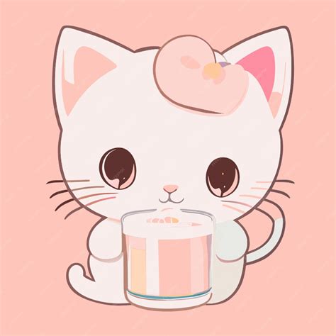 Premium Vector | Cute cat drinking milk vector illustration