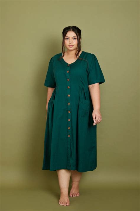 Cotton Flax Dress in Emerald Green – Pana Mina