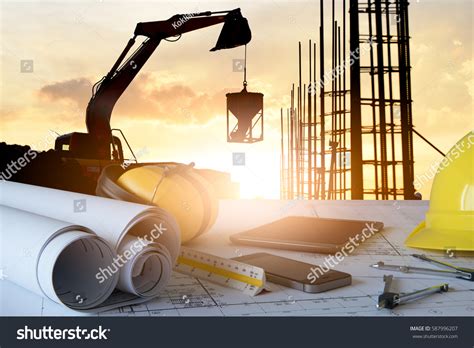 Desk Civil Engineer Background Silhouette Excavator Stock Photo 587996207 | Shutterstock