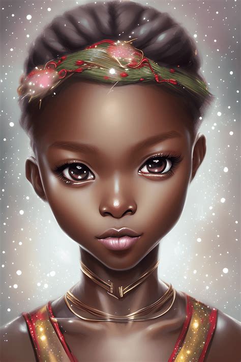 Beautiful Cute Chibi Christmas African Princess 5D Digital Art Glitter · Creative Fabrica