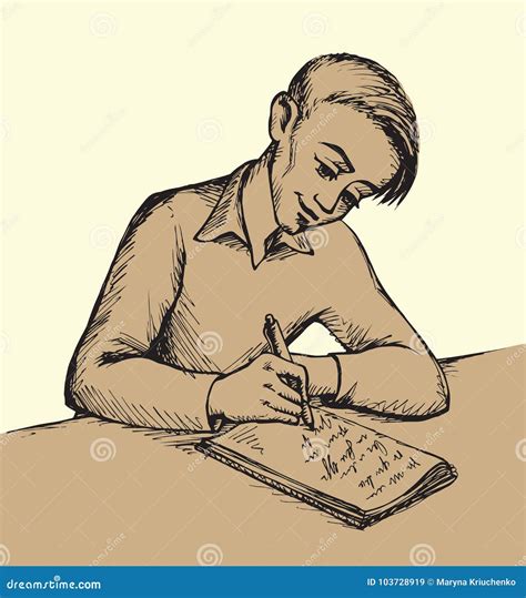 Boy is Writing Letter. Vector Drawing Stock Vector - Illustration of class, people: 103728919