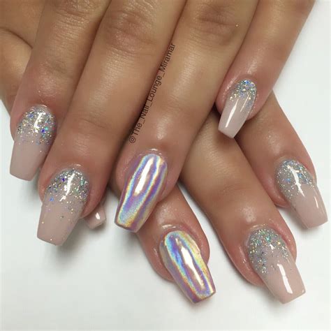 Holographic chrome glitter ombré nail art design | Holographic glitter ...