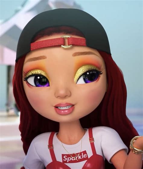 an animated doll with red hair and yellow eyes