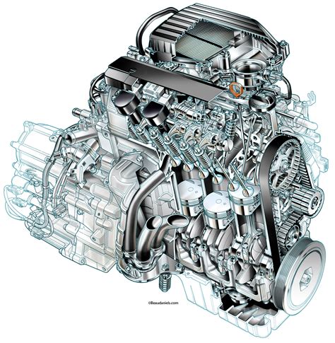 Technical illustration, Beau and Alan Daniels. - Cutaway Automotive Engines