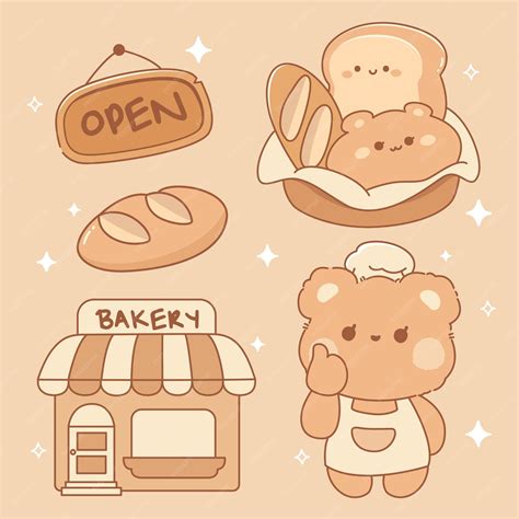 Premium Vector | Cute bakery elements collection kawaii food style