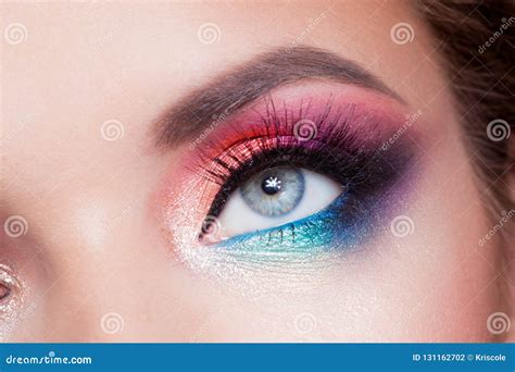 Bright Eye Makeup. Pink and Blue Color, Colored Eyeshadow Stock Photo - Image of girl, look ...