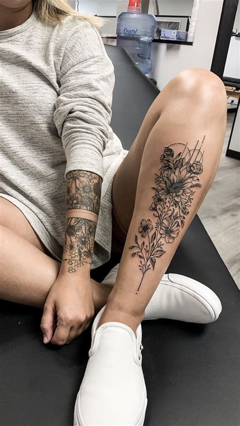 Dainty flower tattoo design | Leg tattoos women, Calf tattoos for women ...