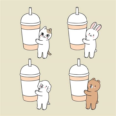 Cartoon cute animals and cup paper vector. 650833 Vector Art at Vecteezy