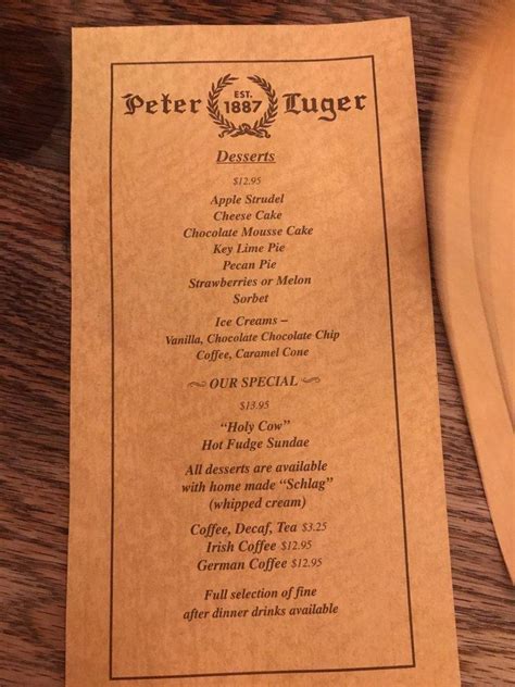 Menu at Peter Luger Steak House steakhouse, New York City, 178 Broadway