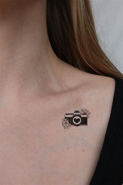 Camera Temporary Tattoo Camera With Flowers Tattoo Sticker - Etsy