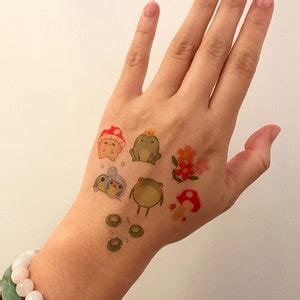 Frog Lover Temporary Tattoo Sheet Lily Pads, Mushrooms, Picnic Basket, Flowers, Cottage Core ...