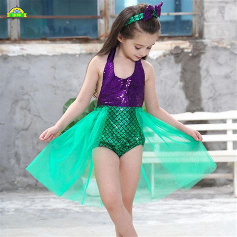 Kids Baby Girls Mermaid Dress Bikini Set Bathing Suit Swimmable Swimsuit Swimwear Headband ...