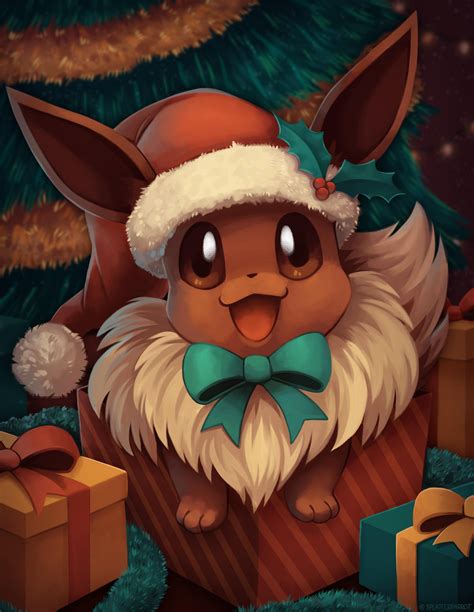 [OC] Christmas Eevee fanart! : r/pokemon