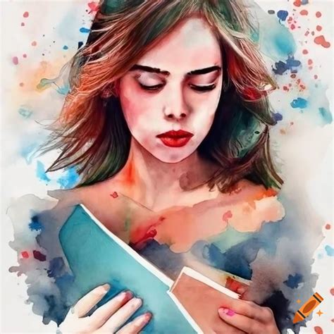 Realistic watercolor painting of woman with notebook on Craiyon