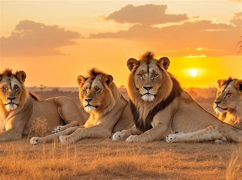 Premium AI Image | A pride of lions lounging in the golden light of the ...