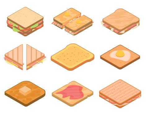 Toast icons set, isometric style 8995324 Vector Art at Vecteezy