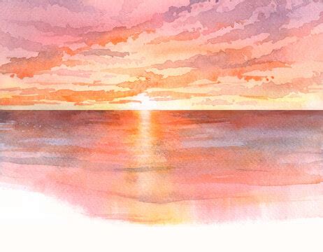 Watercolor Ocean Sunset