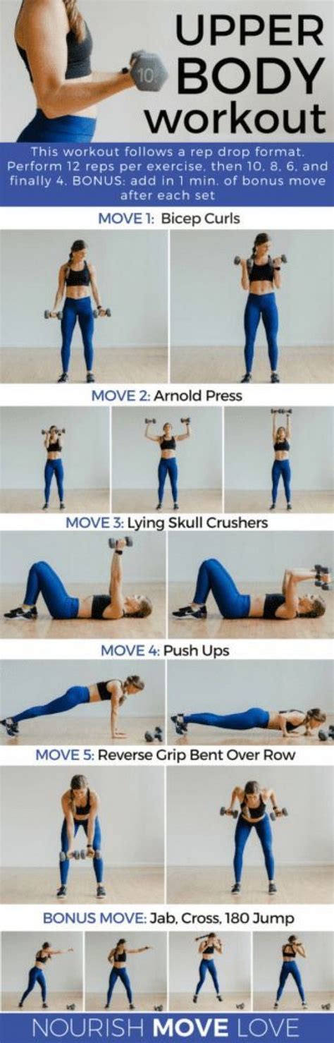 5 Best Upper Body Exercises for Women - 30 min rep drop workout (12 10 8 6 4 reps) for a total ...