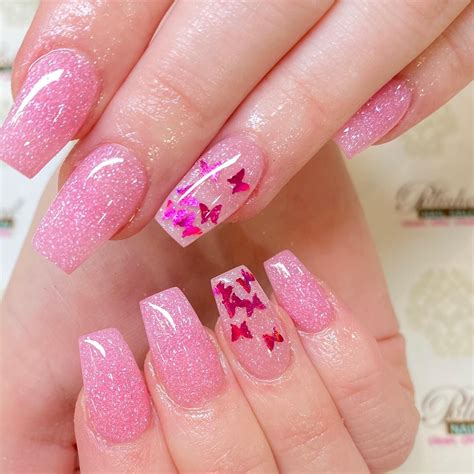 Cute Pink Butterfly Acrylic Nails - Goimages Quack