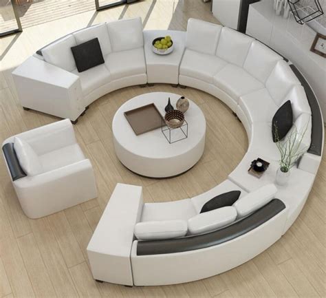 Modern Curved Top Grain Round Leather Sofa Living Room | My Aashis