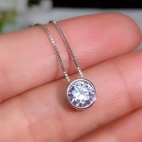 White / Rose Gold Plated Silver Moissanite Necklace Bezel 1.2ct Hidden ...