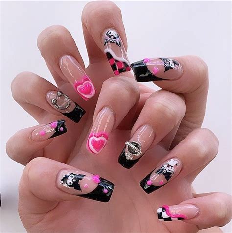 kuromi nails Super Cute Nails, Really Cute Nails, Cute Nail Art, Pretty Nails, Hello Kitty Nails ...