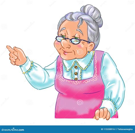 Cartoon Art of a Granny Wagging Her Finger at Something Stock Illustration - Illustration of ...