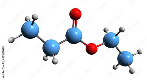 3D image of Ethyl propionate skeletal formula - molecular chemical ...