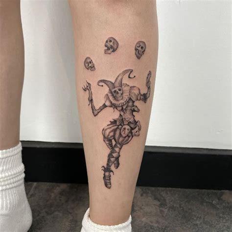 Dead Jester Tattoo On A Shin by @_kennygo - Tattoogrid.net