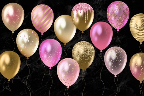 Pink and Gold Balloons Clipart