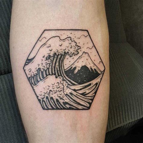 Honeycomb-shaped Great Wave tattoo - Tattoogrid.net