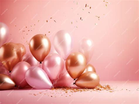 Premium AI Image | Pink and gold balloons with confetti on a pink ...