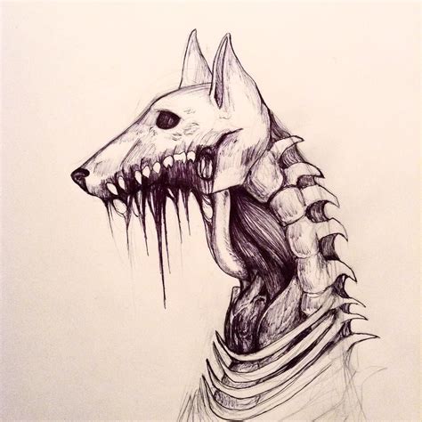 #art #dog #pen #ink #drawing #creepy #wolf #dead #skeleton #gore #skull #animal #dogs #zombie # ...