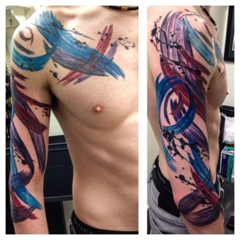 Paint splatter full sleeve and chest tattoo by Meghan! | Watercolor tattoo sleeve, Splatter ...