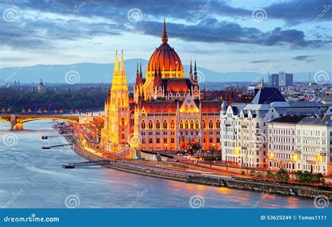 Budapest, Hungary Parliament at Night Stock Image - Image of europe, parliament: 53625249