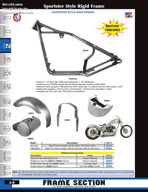 Discount Sportster Frames from Mid-USA for Harley Davidson