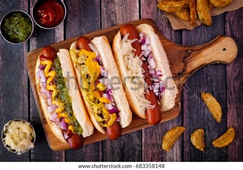 Hot Dogs Fully Loaded Assorted Toppings Stock Photo (Edit Now) 683358148