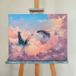 Surreal Paintings Depict Whales Swimming Through Pink Clouds